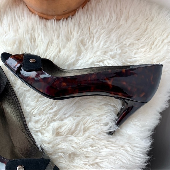 Stuart Weitzman Tortoise Leather Suede Heel Pumps - Picture 7 of 15